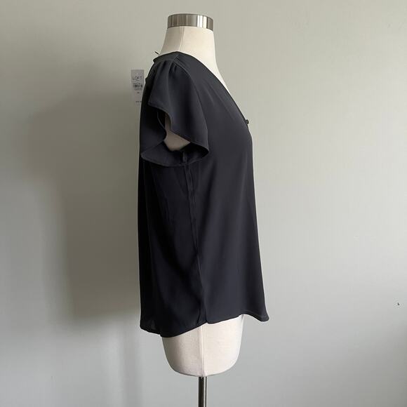 LOFT Outlet V-Neck Tulip Sleeve Blouse Button Detail Grey XS NWT - Picture 4 of 7